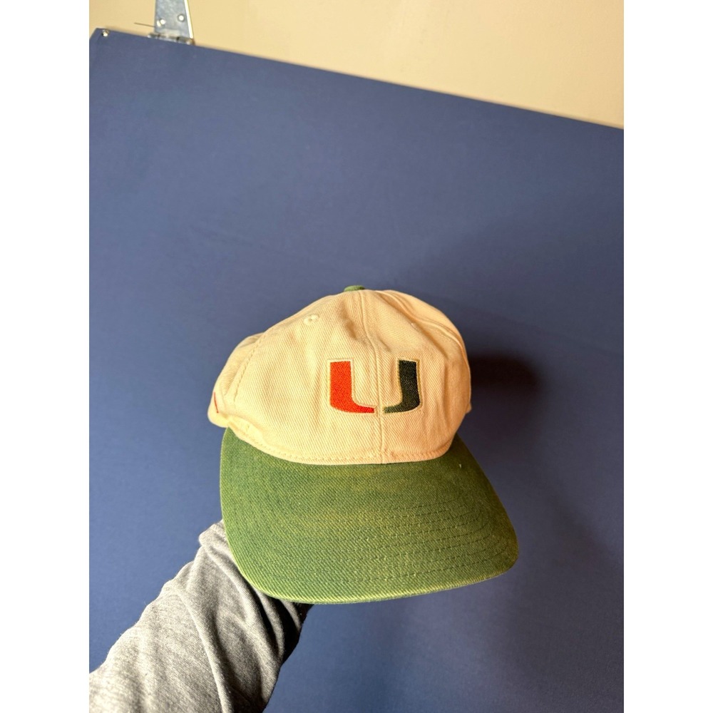 Vintage Nike Team Sports Miami Hurricanes U Snapback Hat Cream Green NCAA